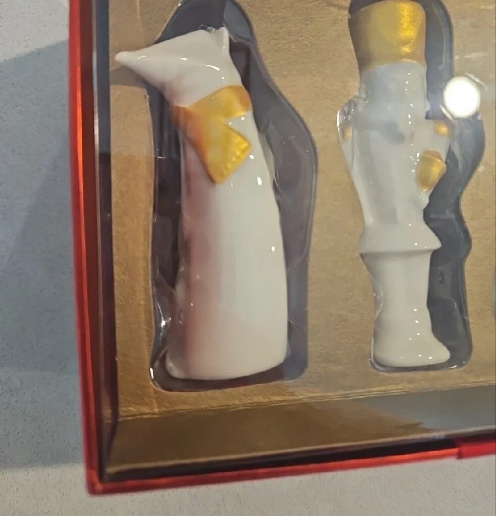 Starbucks White and Gold Holiday Ornament Set - Fox Nutcracker Snowman